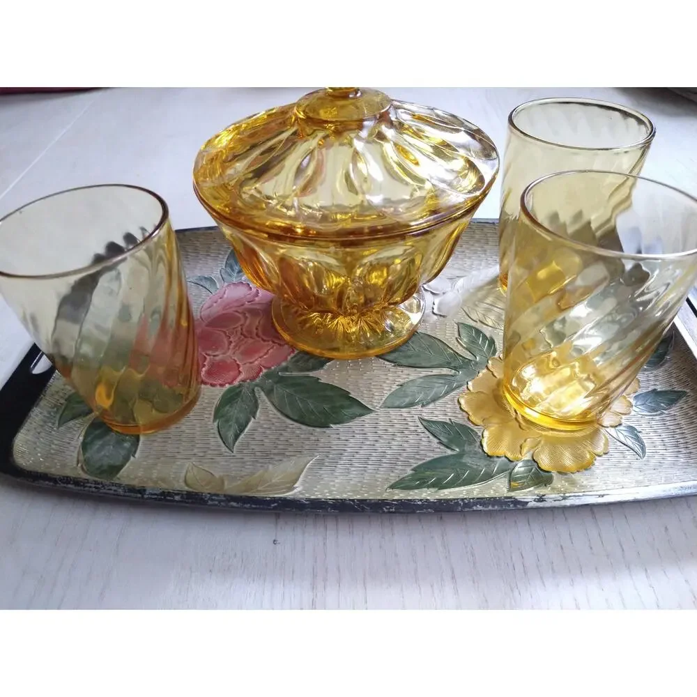 Vintage Plastic Serving Tray Cabbage Roses Floral Vanity Tray